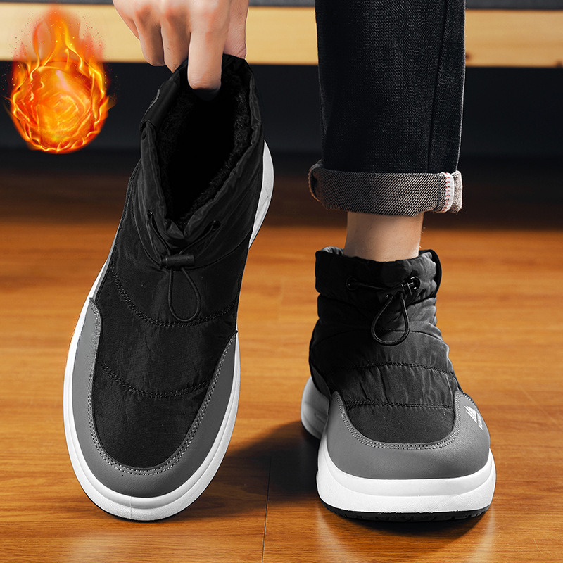 New men's snow boots with winter wool lining and warm boots, high top waterproof and anti slip down shoes, men's bread shoes, designer shoes