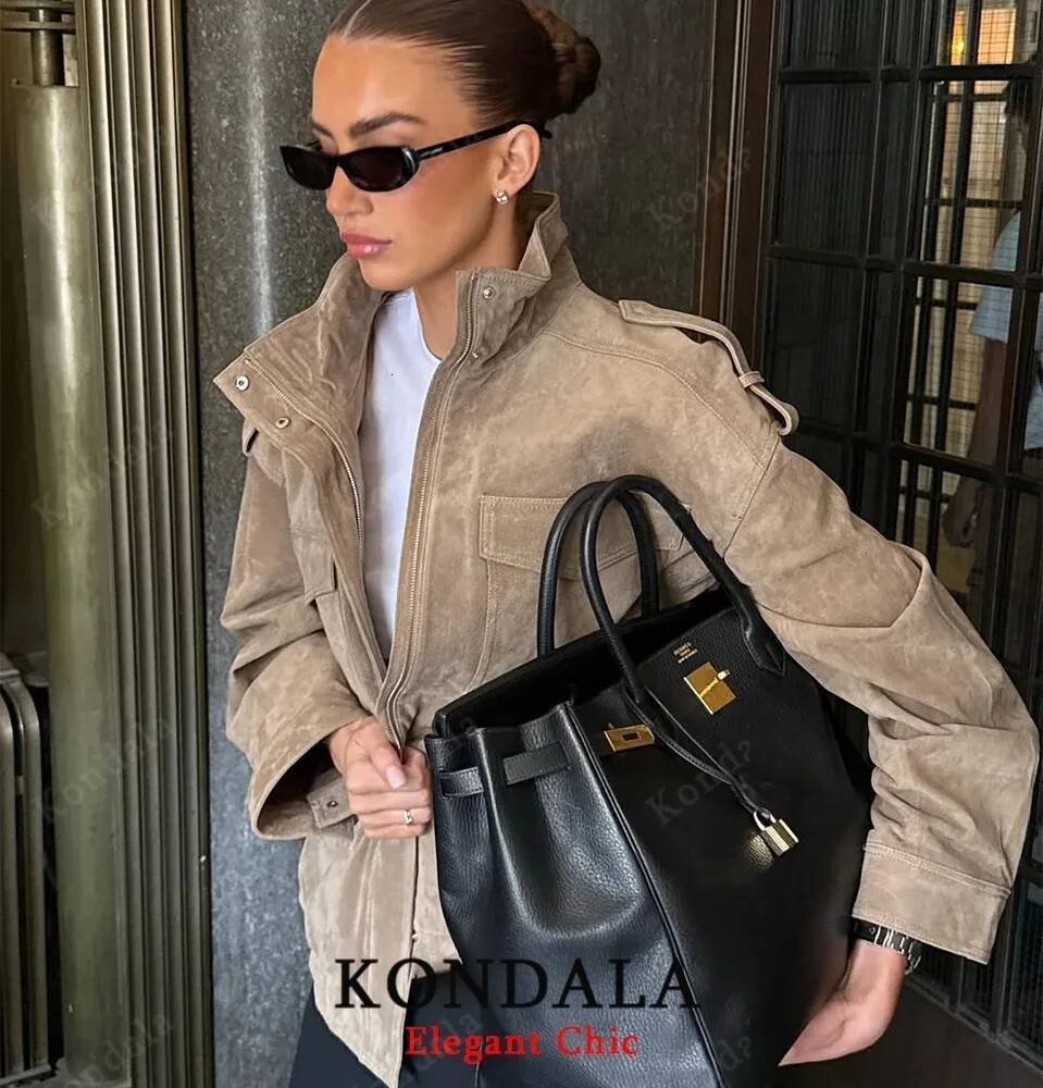 winter jacket women Women Fall Casual Suede Standing Collar Pockets Loose Coat 2025 Autumn Winter Fashion High Street Lady Jacket