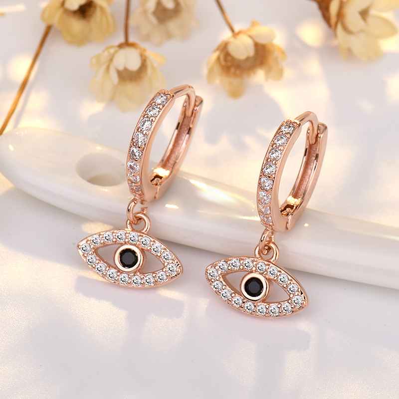 Luxurious Evil Eye Drop Hoop Earrings for Women Sparkling 18K Gold Plated CZ Crystal Demon Eye Huggie Dangle Earrings S925 Sterling Sliver Plated Eye 