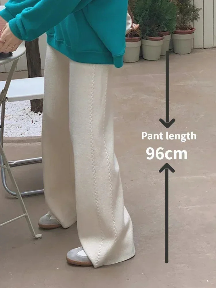 Women Pants Casual Warm Loose Knitted Wide Leg High Waist Soft Waxy Comfortable Fashion Straight Trousers for 2025 251015