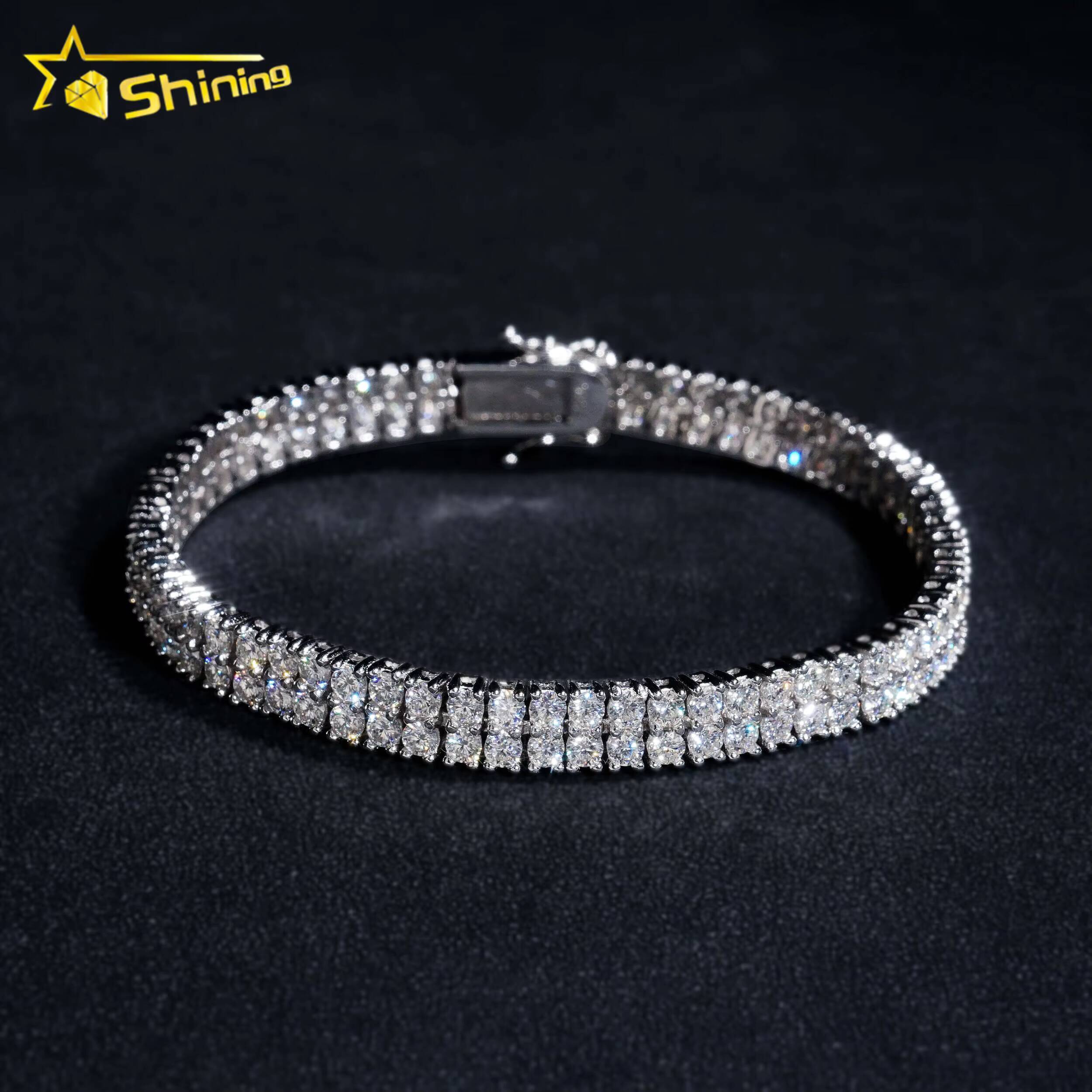 Luxury Hip Hop Jewelry 6MM Iced Out 925 Silver Gold Plated VVS D Color Moissanite Bracelet Men Moissanie Tennis Bracelet