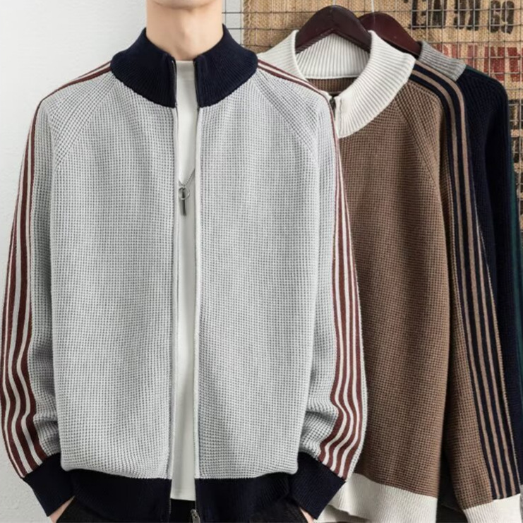 Knitted Cardigan Jacket For Men 2025 New Spring Autumn Winter Designer Jacket Sweater Coat Men Color Block Striped Outerwear Sweater Jacket