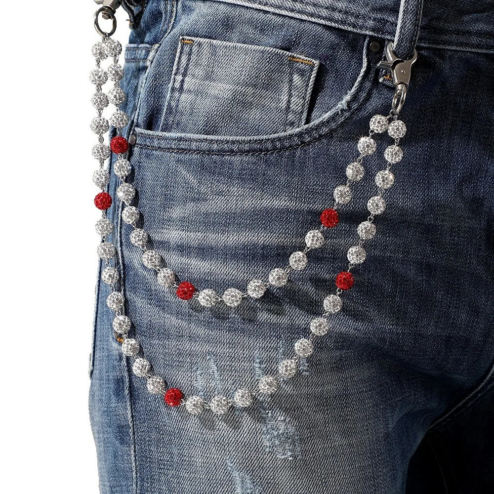 Harajuku Street Hip Hop Trousers Rhinestone Keychain Hipster Pant White Jeans Chain Rock Jewelry 251021