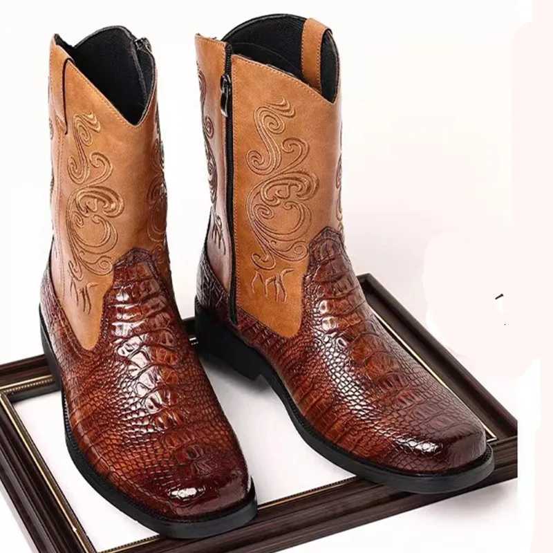 Classic Mens Boots British Retro Riding Boots Man Embossed Leather Embroidery Knight Boots MidCalf Style Casual Shoes Man New Z251029