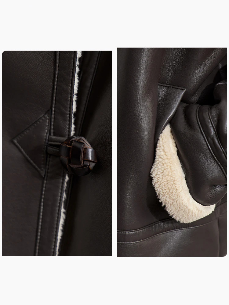 AMII Minimalist Simple Faux Leather Jacket for Women Winter Thick Warm Lapel PU Fur Female Chic Over Coat 12424007 251029