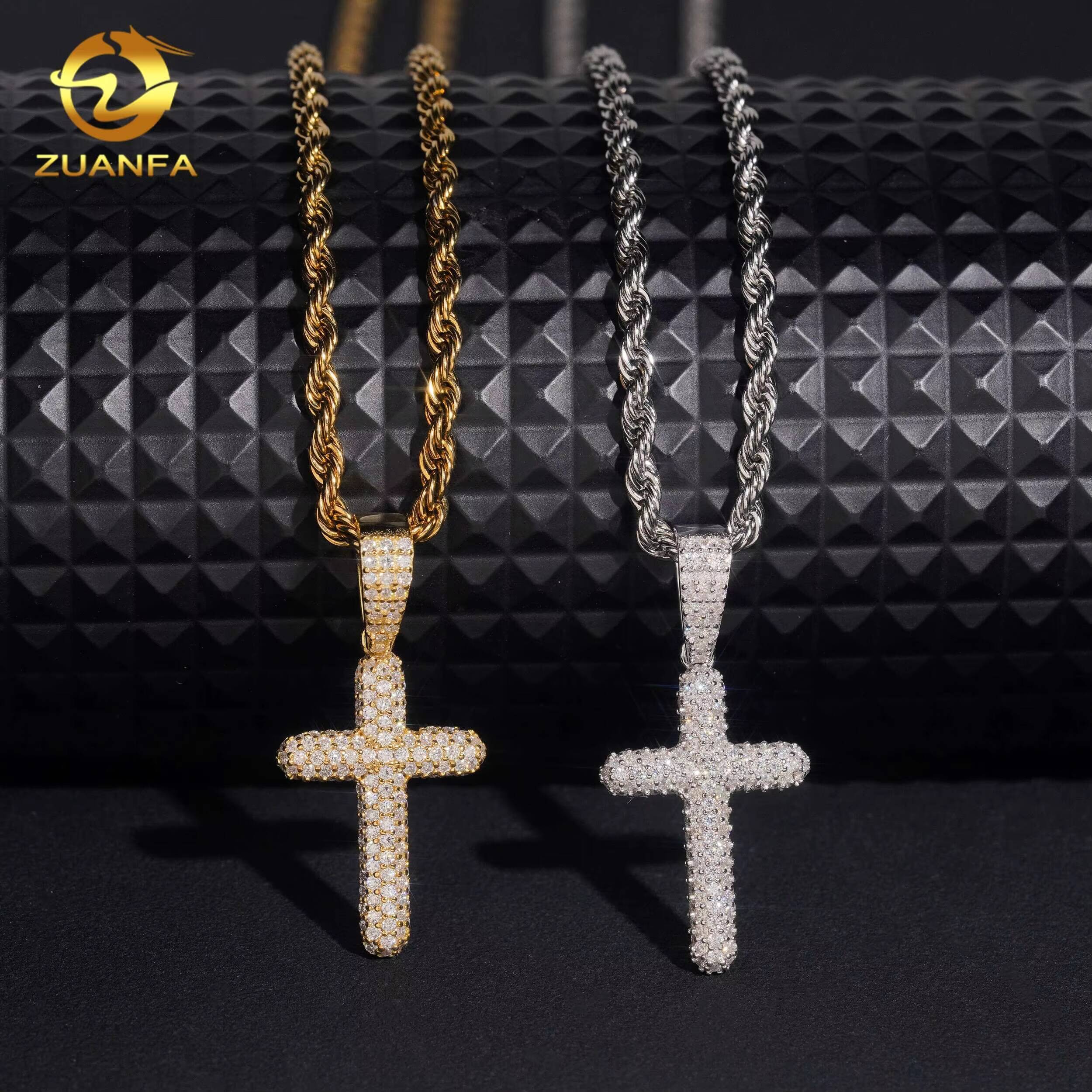 Ready to Ship Iced Out Cross Pendant 925 Silver Fine Hip Hop Jewelry Pendants Charm VVS Moissanite Diamond Jewelry Pendants
