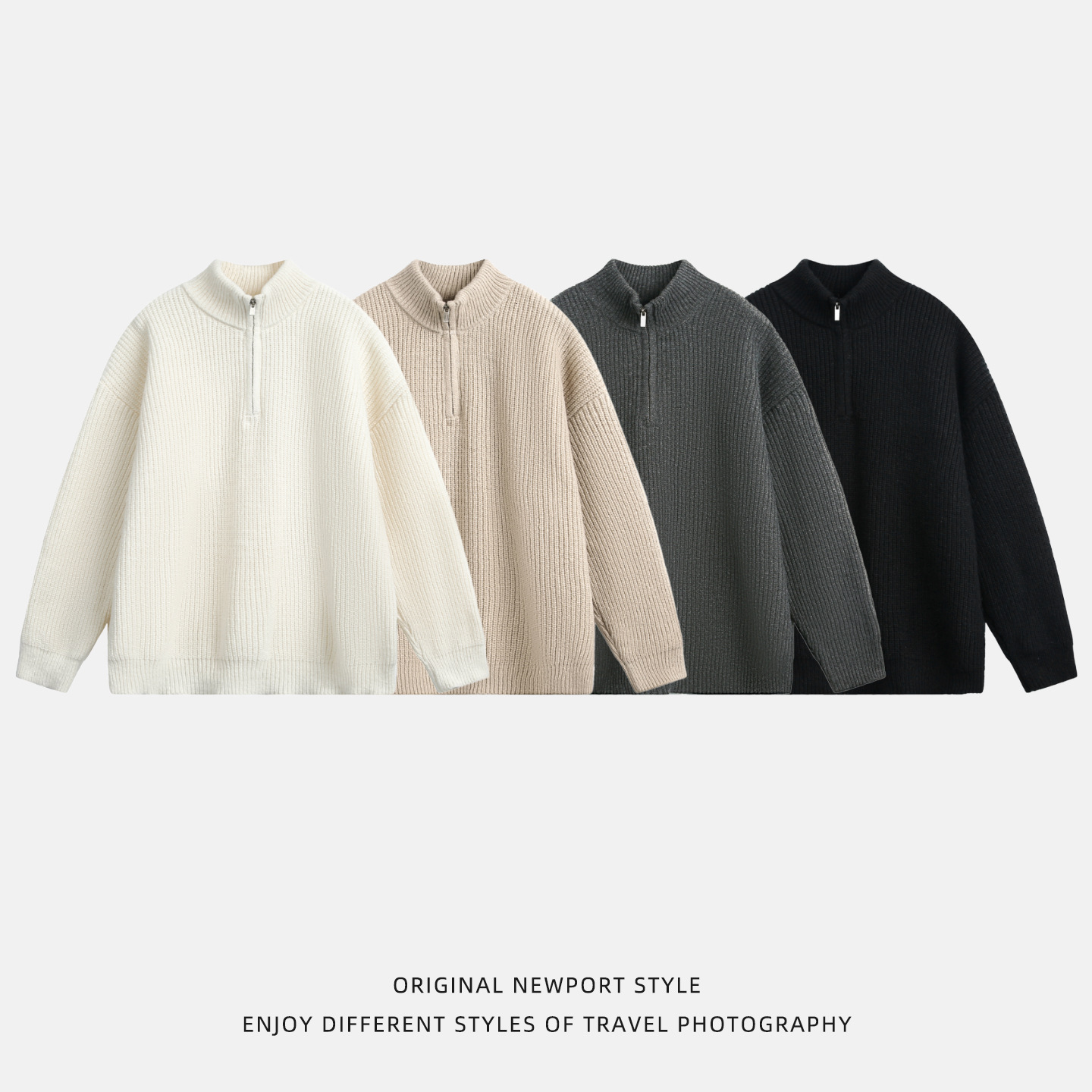 Half-zip Stand Collar Sweater For Men Autumn And Winter New Style Loose Texture Designer Sweater Imitation Deer Fur Lazy Style Warm Knitted Jacket