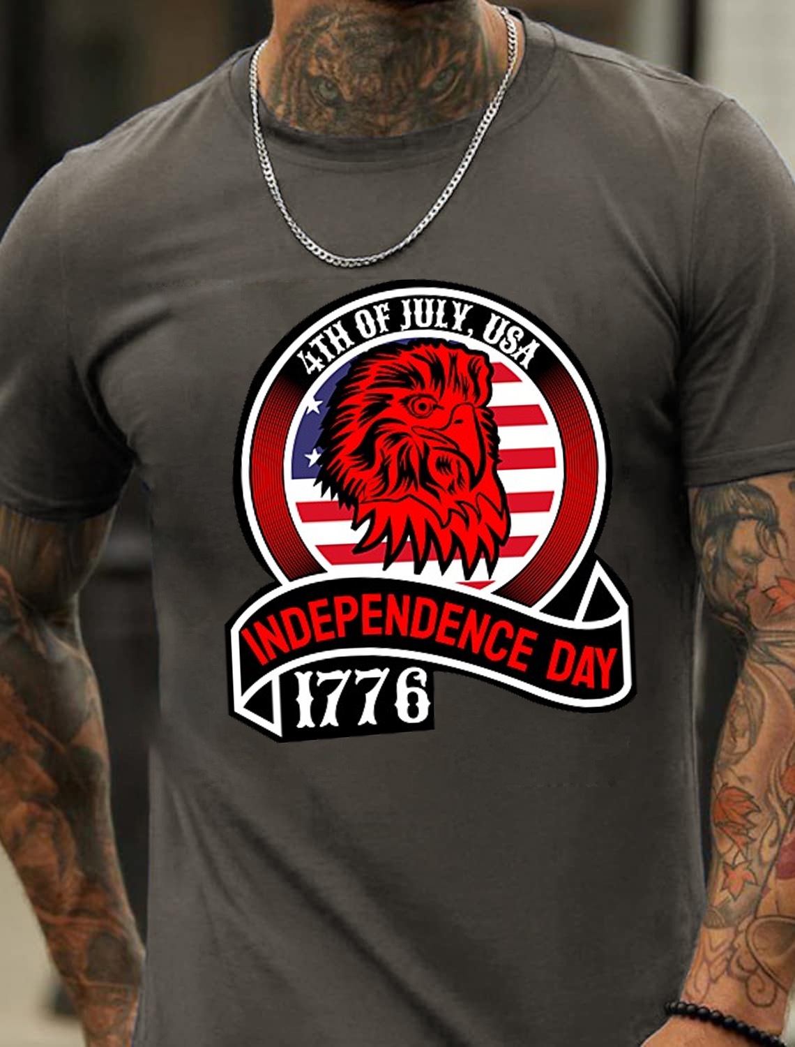 European & American Oversized Vintage Independence Day Print Pattern Fashion Men's Cotton Summer T-Shirt - TT7088