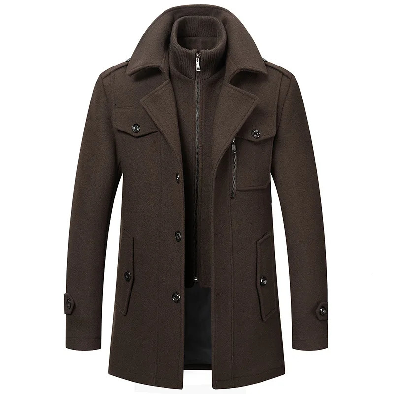 Winter Man Double Collar Wool Overcoats Men Business Casual Cashmere Trench Coats Long Jackets Woolen Blends Male Warm 251029
