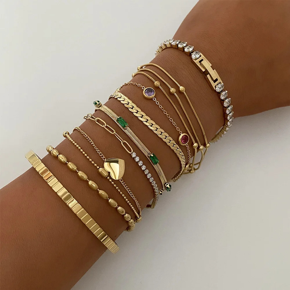 on Stainless Steel Stacked Love Pendant Bracelet Set with Cubic Zirconia Simple n European and American Fashion Handma 251030
