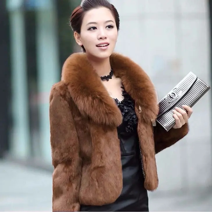 Haining winter fox fur collar large size mother pack rabbit jacket womens short clearance 251028