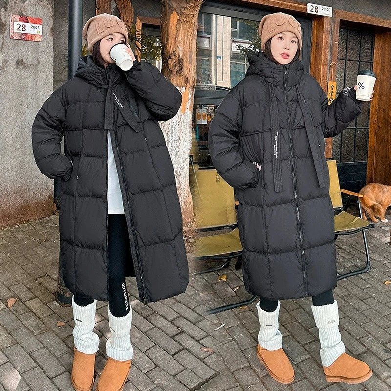 Women Winter Long Cotton Coat 2025 Warm Thicken Cotton Padded Jacket Korean Loose Hooded Parkas Coat Women Outwear 251030