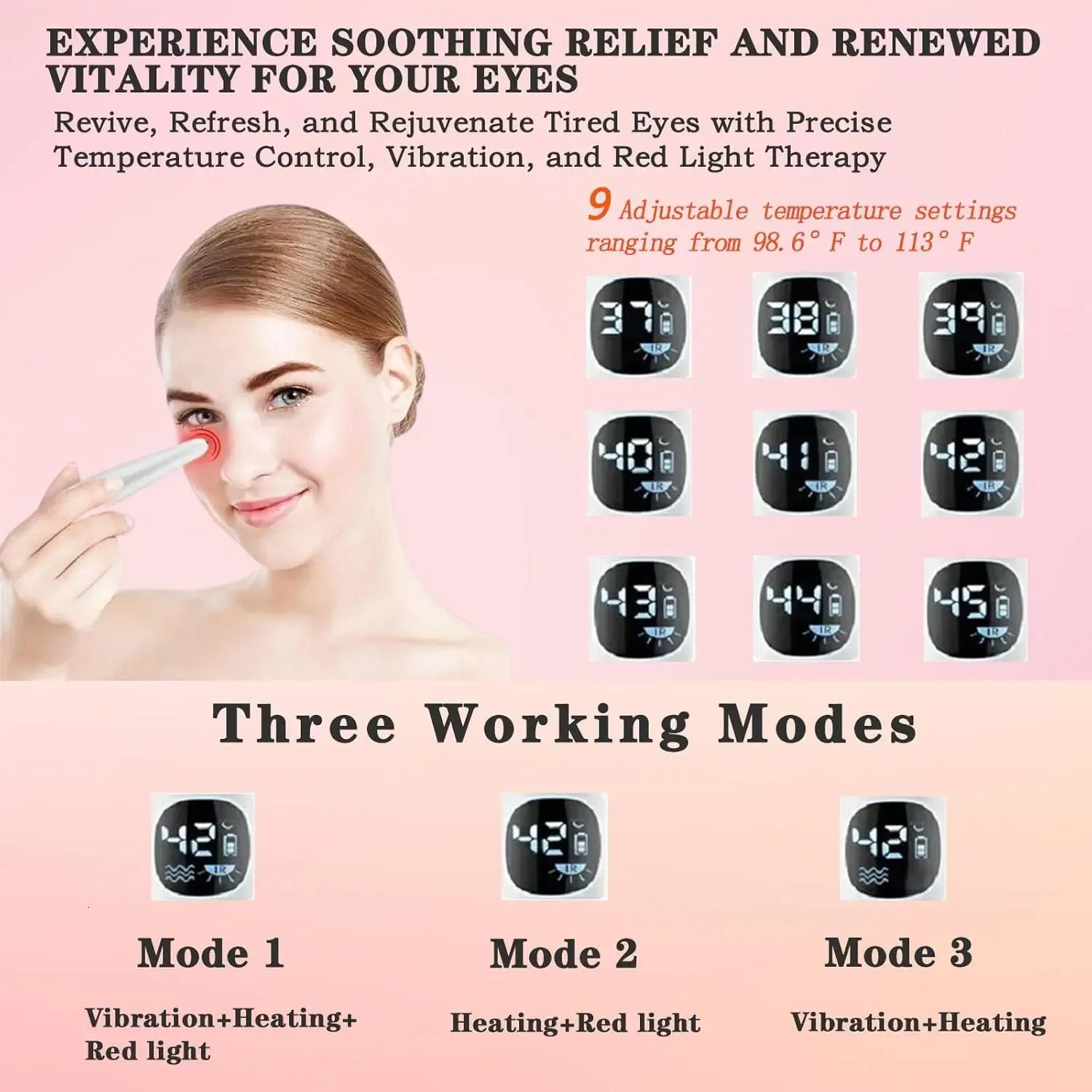 3 in 1 Eye Lift Beauty Device Vibrating Red Light 98F to 113F LCD Display Eye Massager Wand for Dry Eye Dark Circle Puffiness 251027