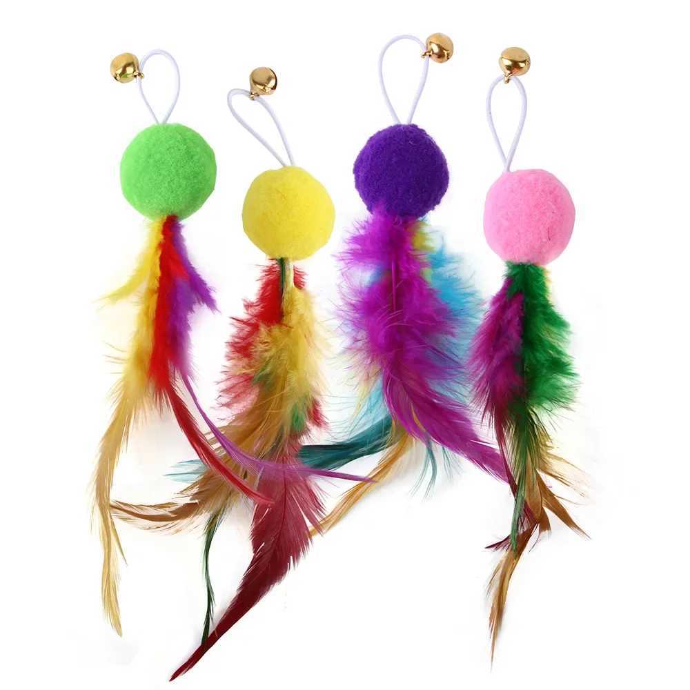 Threesection Fishing Rod Tassel Hair Ball Funny Cat 12piece Set of Color Feather Replacement Head Cat Toys Interactive S251029