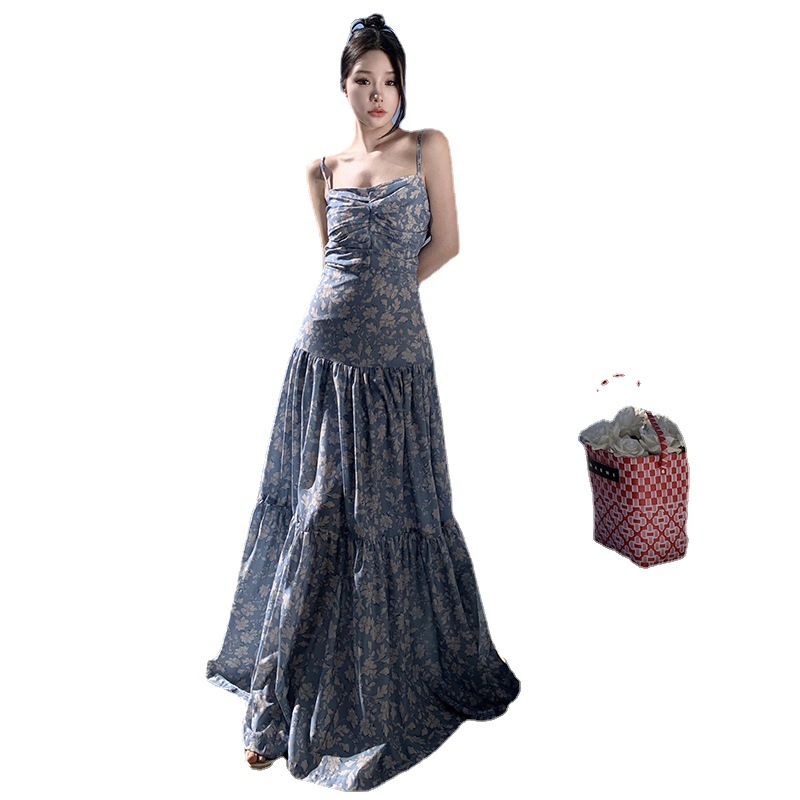 DR154 Women's Floral Pleated Dress for Beach Vacation