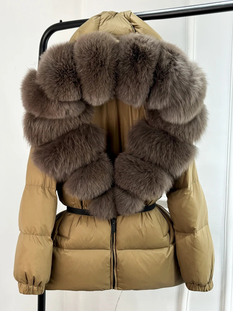 Lagabogy Winter Women Big Fox Fur Collar 90White Duck Down Coat Female Streetwear Loose Hooded Warm Puffer Jacket 251023
