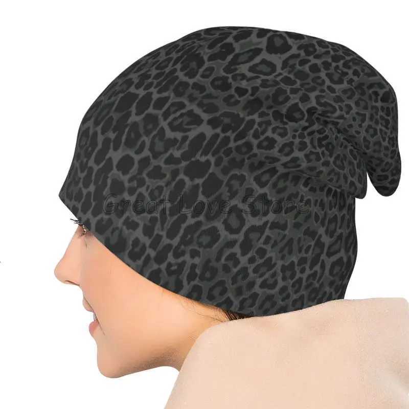 Black Leopard Print Beanie Hat Warm Bonnet Cap Adults Knitted Hats Headwear Vintage Street Skullies Beanies for Women MenXJ251030