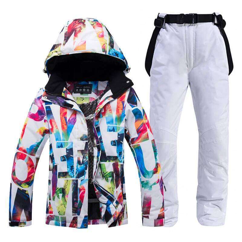 -30, Women Snow Wear Suit Sets, Snowboard Clothing, Waterproof, Winter Costume, Ski Jacket And Strap Pant, Belt Bibs For Female