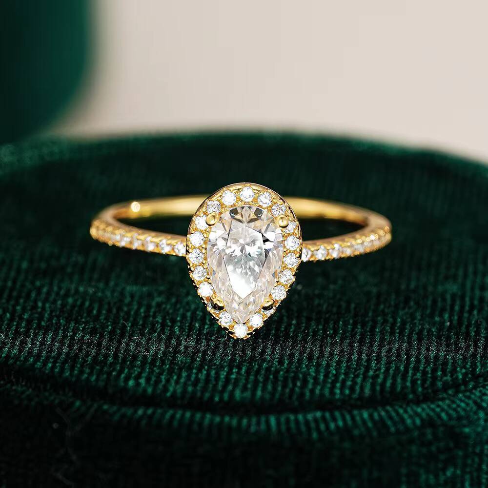 GRA Wedding Band Jewelry 925 Sterling Silver 1ct Pear Cut D Moissanite Halo Engagement Ring Promise Wedding Rings for Women