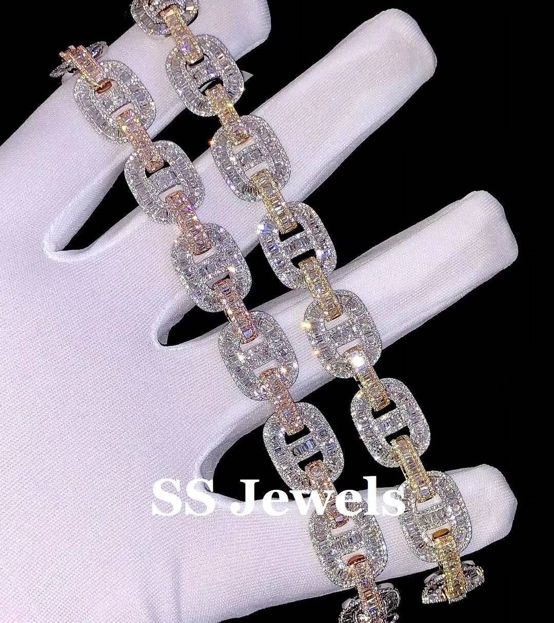 Luxury VVS Moissanite Diamond Link Bracelet for Women 925 Silver Rose Gold White Iced Out Cuban Chain Style Designer Jewelry