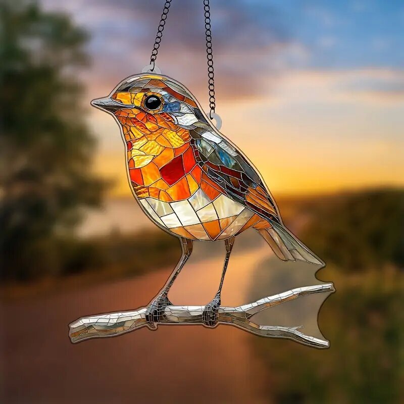 Animal Series Colorful Bird Acrylic with Chain Window Decoration Door Sign Garden Gift Pendant Hanging Ornament