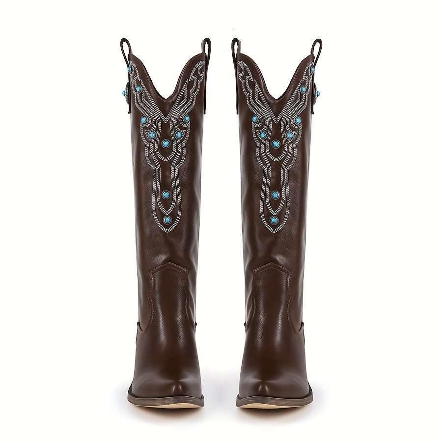 Women's - Slip-On Pointed Toe High Heel Ankle With Synthetic Cover, Brown For Western Festivals, Night Out, Women, Size, Cowboy Boots For Women P