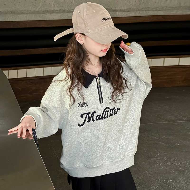 Spring Autumn Loose Casual Children Cotton Polo Collar Hoodie Sweatshirt for Teenage Girls Half Zipper Sweatshirt Kids WearT251030