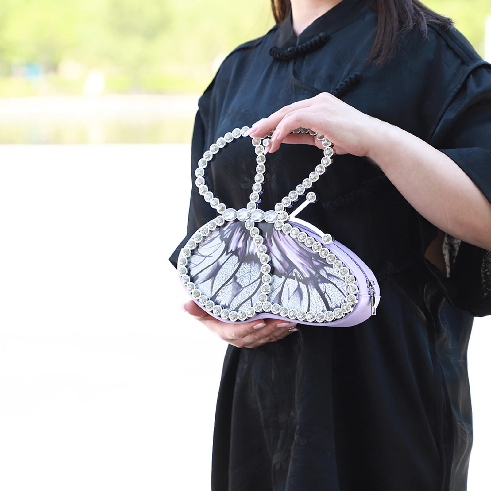 Butterfly Shaped Evening Clutch Bag for women purple Rhinestone wedding party Embellished Handbag ladies 251023
