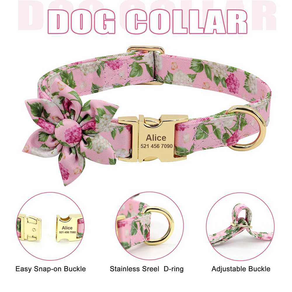 Personalized Dog Collar Leash Harness Set Nylon Small Large Dogs ID Collars Pet Vest Harness Lead Belt Rope Flower Accessories J251129