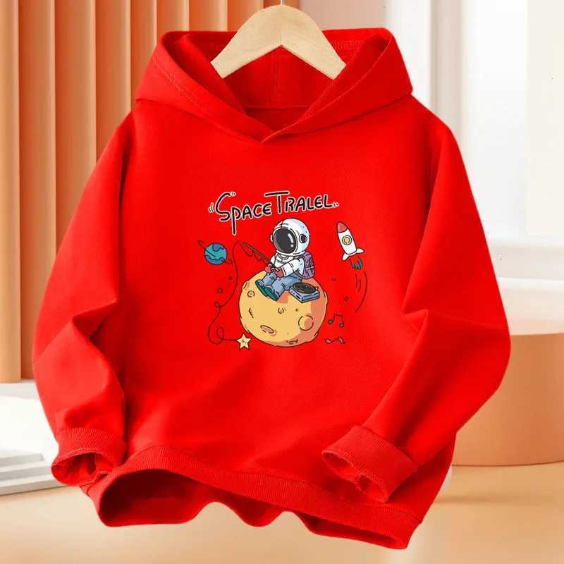 Cartoon Astronaut Hooded Fleece Sweatshirt for Boys And Girls Warm Autumn Winter Cartoon Print Top for Kids Long sleeveT251030