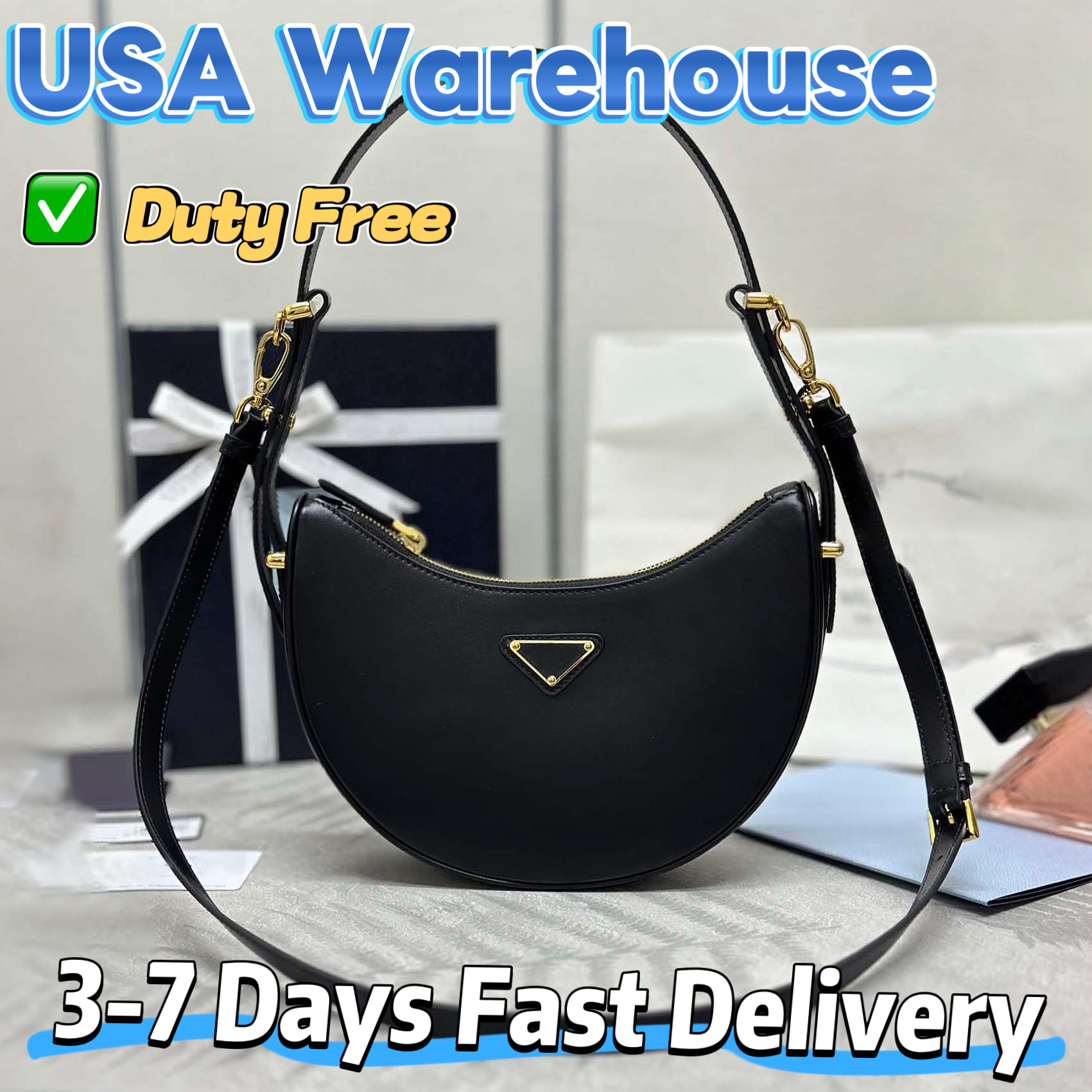 Designer Bag Luxury Bag Black Shoulder Bags Moon Bag Triangle Nylon Purse Fashion Lady Cross-Body Bag Long Belt Straps Quality Leather Hardware Lightweight Wallet