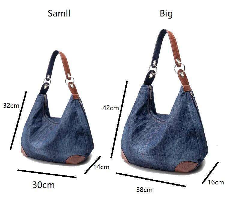 Denim Women Shoulder Bag large capacity Female hobos handbag Design Casual big Totes blue ladies hand Canvas Crossbody bags