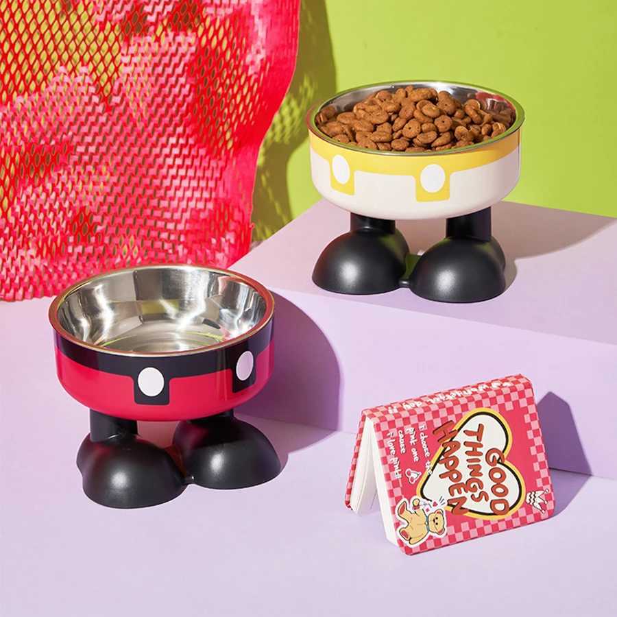 Pet stainless steel bowl anti slip large capacity dog bowl cat high footed bowl neck protection pet bowl anti knock cat bowl J251113