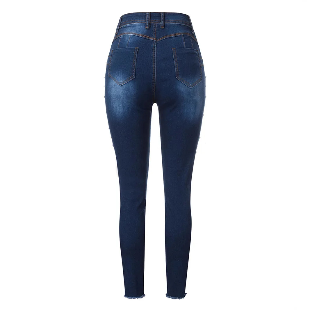 Slimming Hiplifting Highwaisted Smallleg Jeans Four Seasons Fashionable Diamondbeaded Casual Pencil Jeans for Women 251029