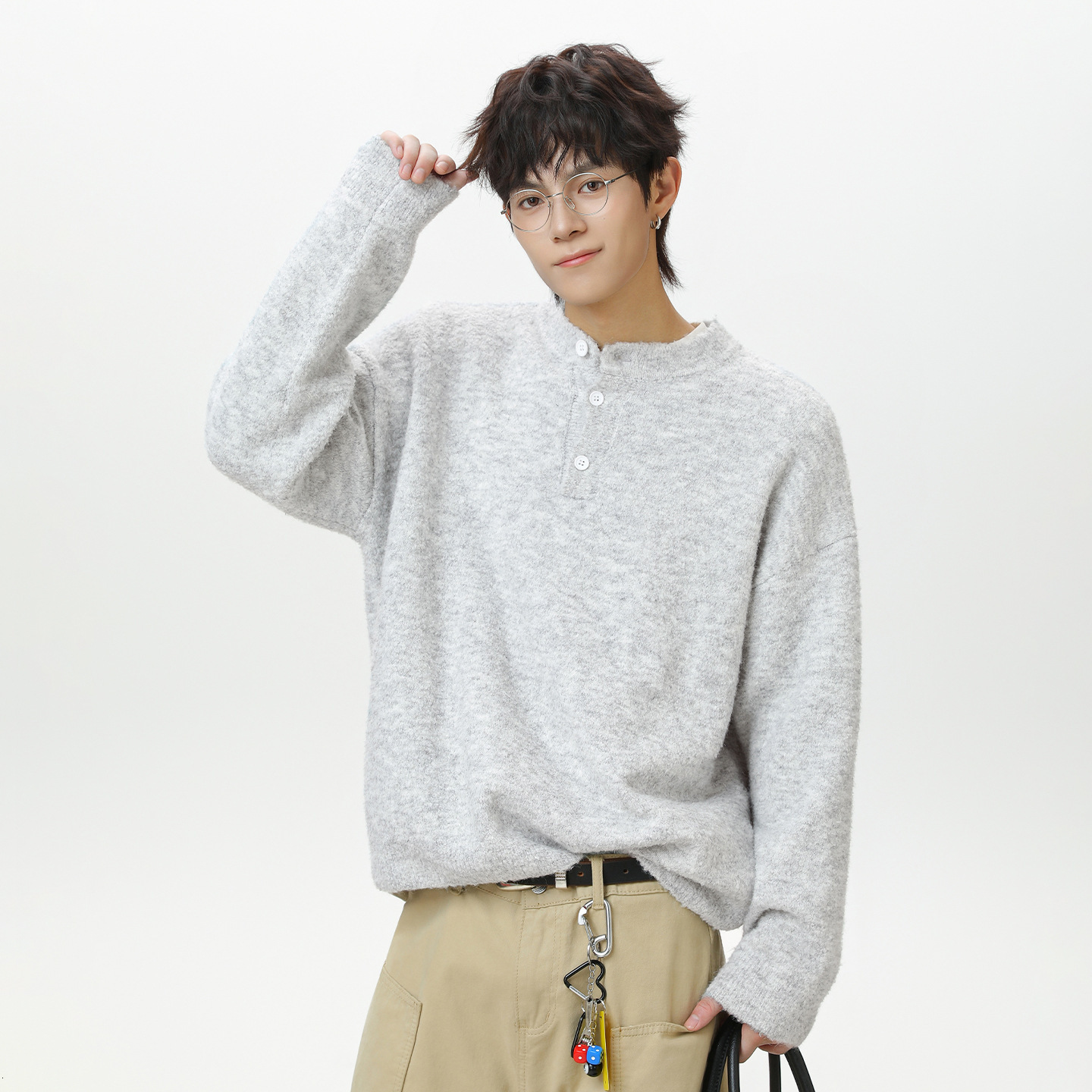 Light Luxury Old Money Henry Collar Polo Knit Sweater For Men Autumn And Winter Thickened Warm Sweater Lazy Designer Sweater Style Cardigan