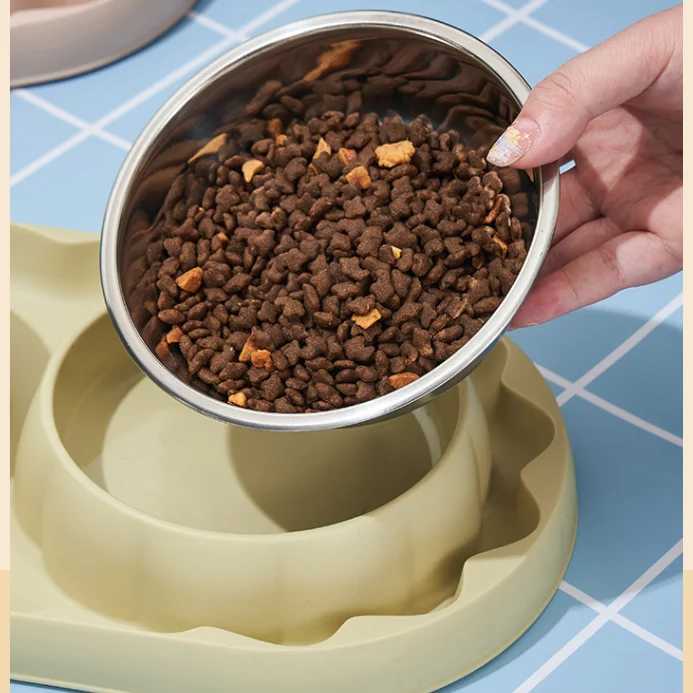 Pet stainless steel double bowl cat bowl leak proof food dog choking slow food bowl spill proof cat bowl dog bowl pet bowl J251113
