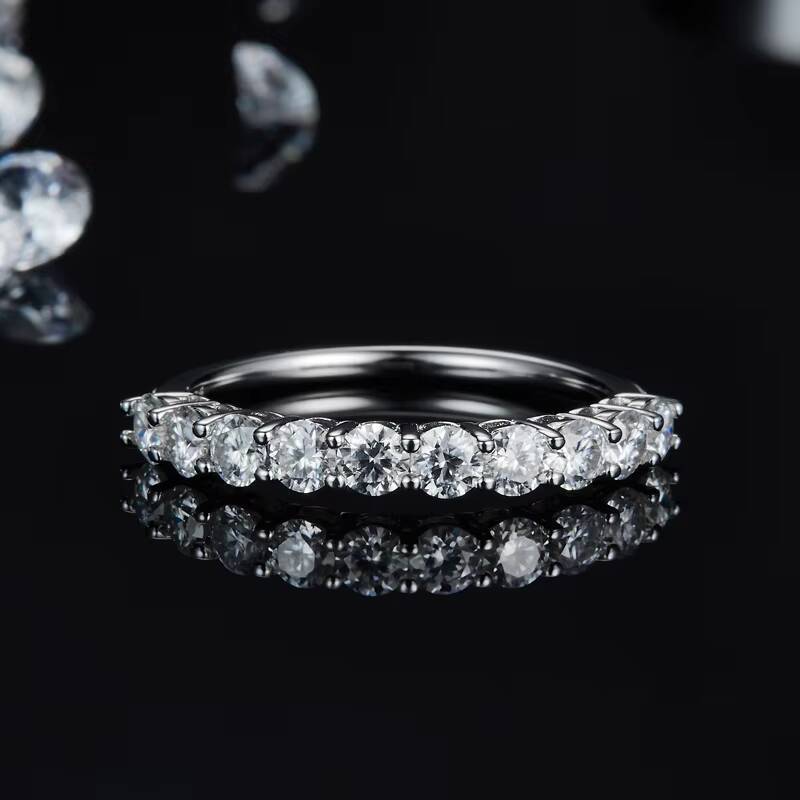 925 Sterling Silver Round Cut 10ct10pcs 100 Moissanite Half Eternity Band Ring for Women Engagement Jewelry