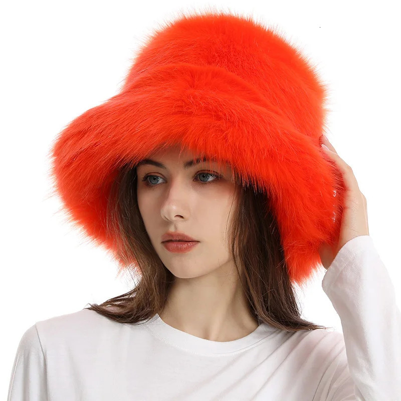 Hat Woman Winter Faux Fur Fisherman Hat Woman Versatile Warm Female Casual Party Fur Hats Womens Cap Ins Plush Bucket Hat 251028