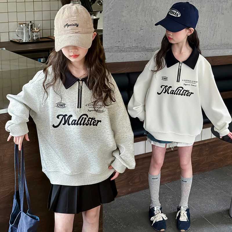 Spring Autumn Loose Casual Children Cotton Polo Collar Hoodie Sweatshirt for Teenage Girls Half Zipper Sweatshirt Kids WearT251030