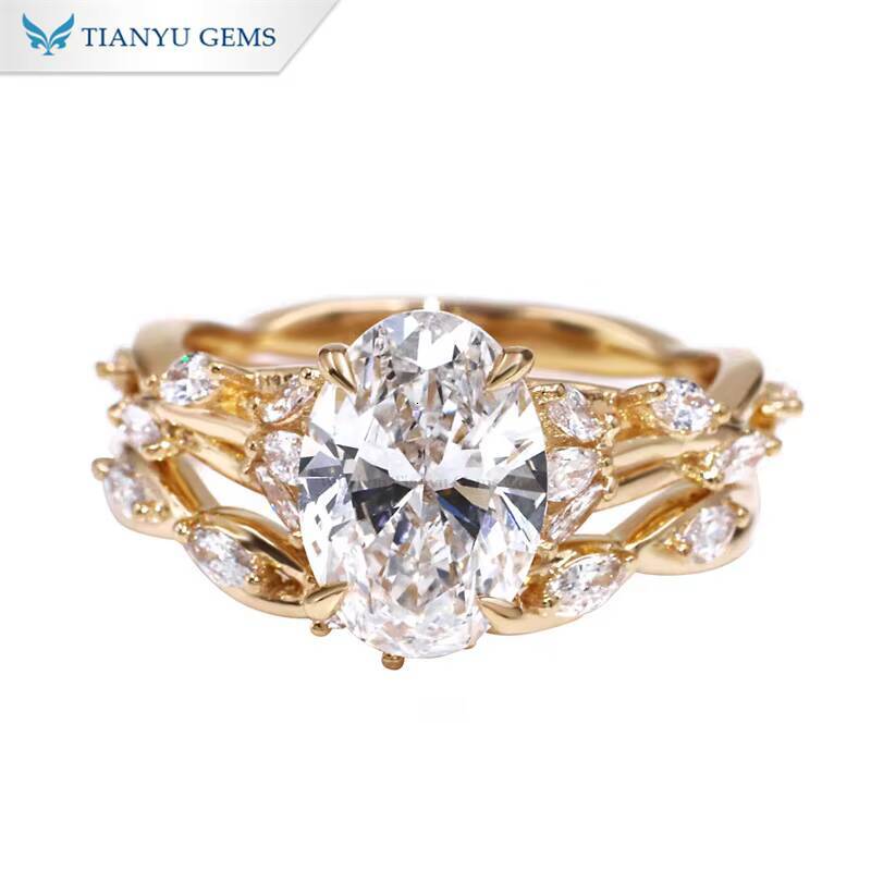 Tianyu Gems Custom Made Oval Moissanite Diamond 75105mm 3ct and Marquise Moissanite 10k 14k 18k Yellow Gold Ring Set