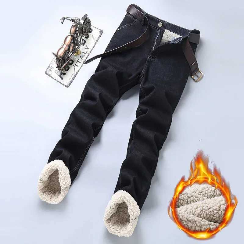 Winter New Warm Fleece Jeans Mens Thick Thermal Casual Straight Denim Pants Male Business Work Stretch Trousers New Clothing J251030