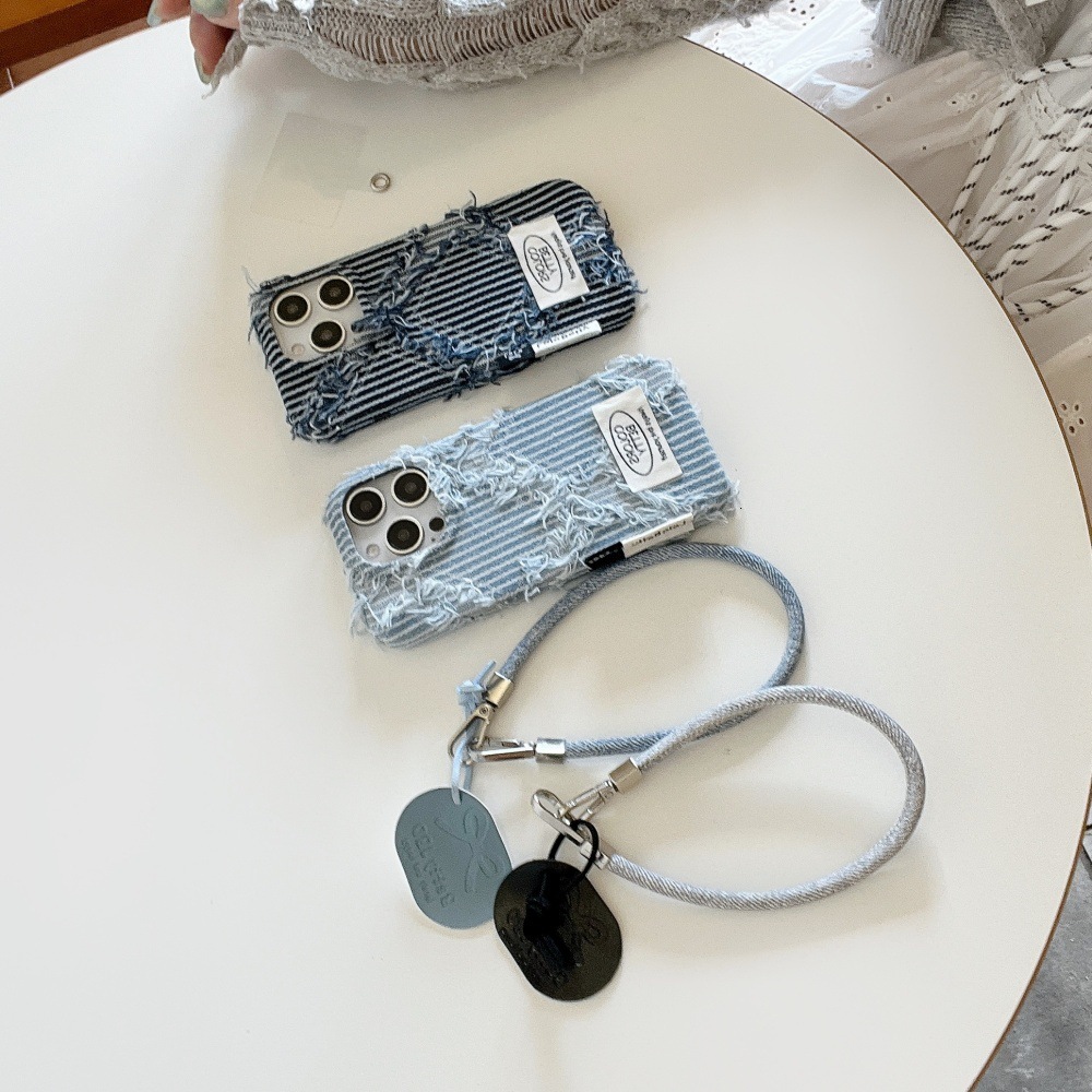 Striped Denim Phone Case Compatible with iPhone 17/16 Pro Max Solid Color Shockproof iPhone 15/14 Pro