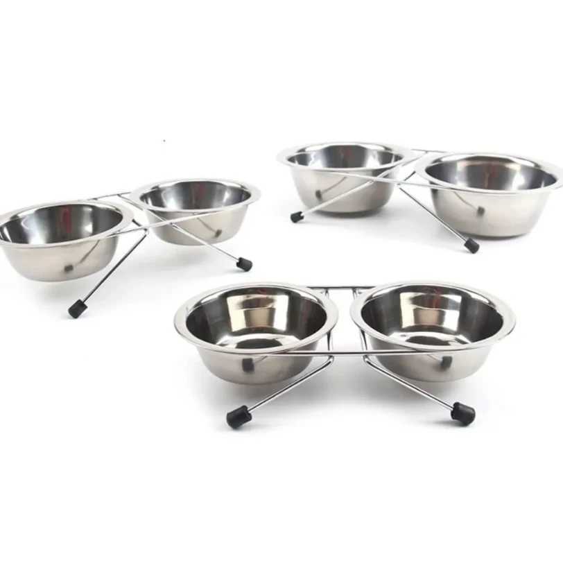 Pet Bowl Stainless Steel Pet Dogs Cat Double Bowls Durable Iron Stand Food Water Dishes Anti Slip Puppy Feeder Pet Supplies J251113