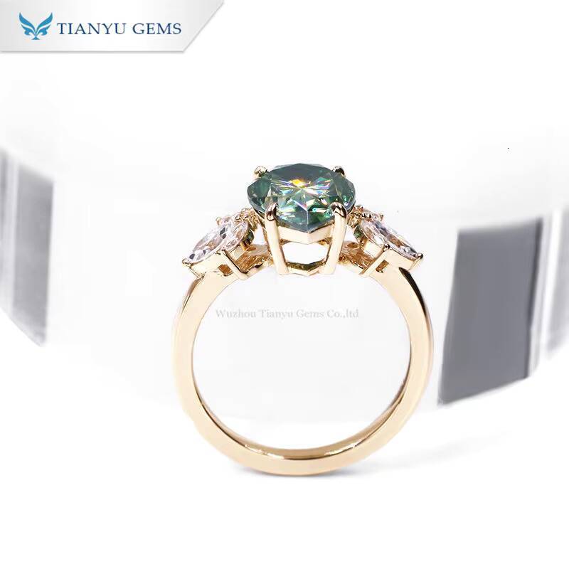 Tianyu Gems 7X9mm Pear Cut Green Moissanite Ring Marquise Cut D VVS Gemstone 18k 14k 10k Yellow Gold Engagement Rings for Women