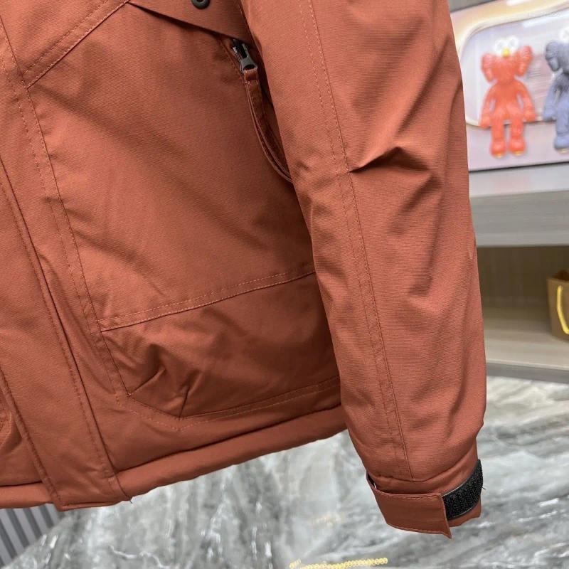 Men's Down Hooded White Duck Jacket Outdoor Multi-Functional Workwear Thick Warm Solid Color Coat Windproof Mountaineering