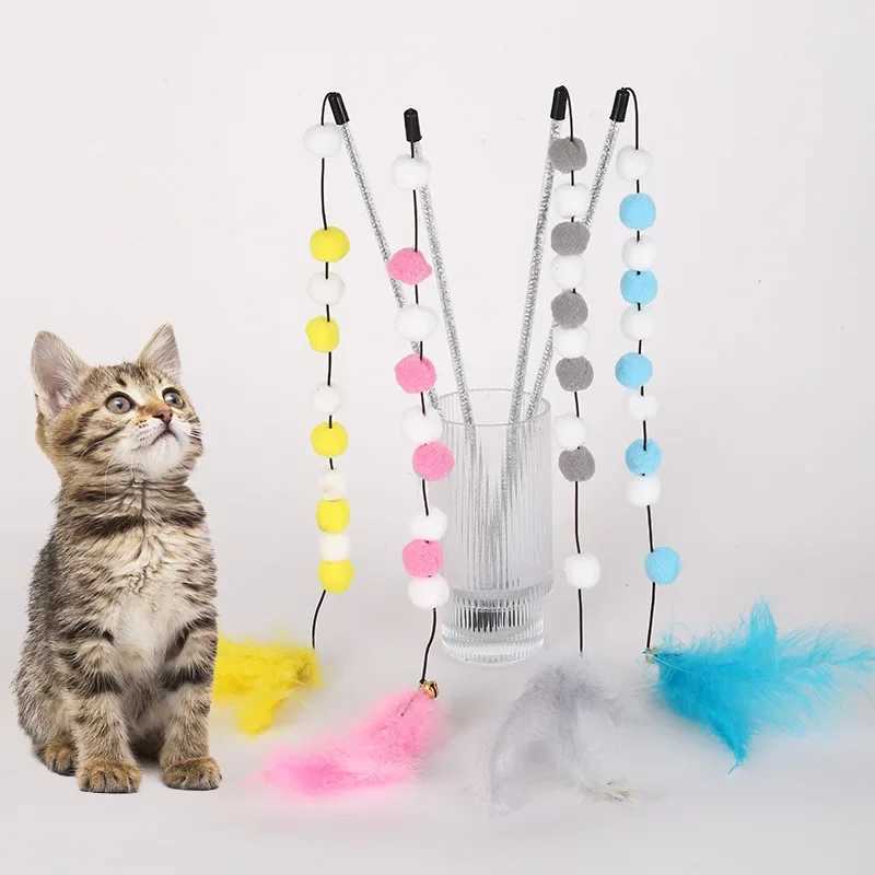 Cat Toy wool ball cat toys interactive teather toys for cats sticks colorful plush ball string cats toy with bell pet supplies S251029