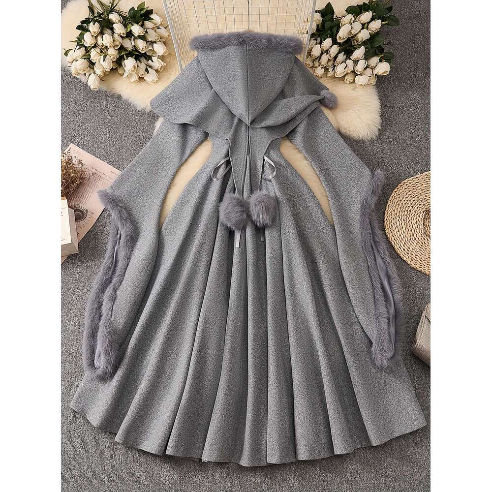 Women S Medieval Inspired Y K Winter Coat Dress Set With Faux Fur Collar Waist Cinching Belt Length Gown For Renaissance Fairs Themed Parties Hine
