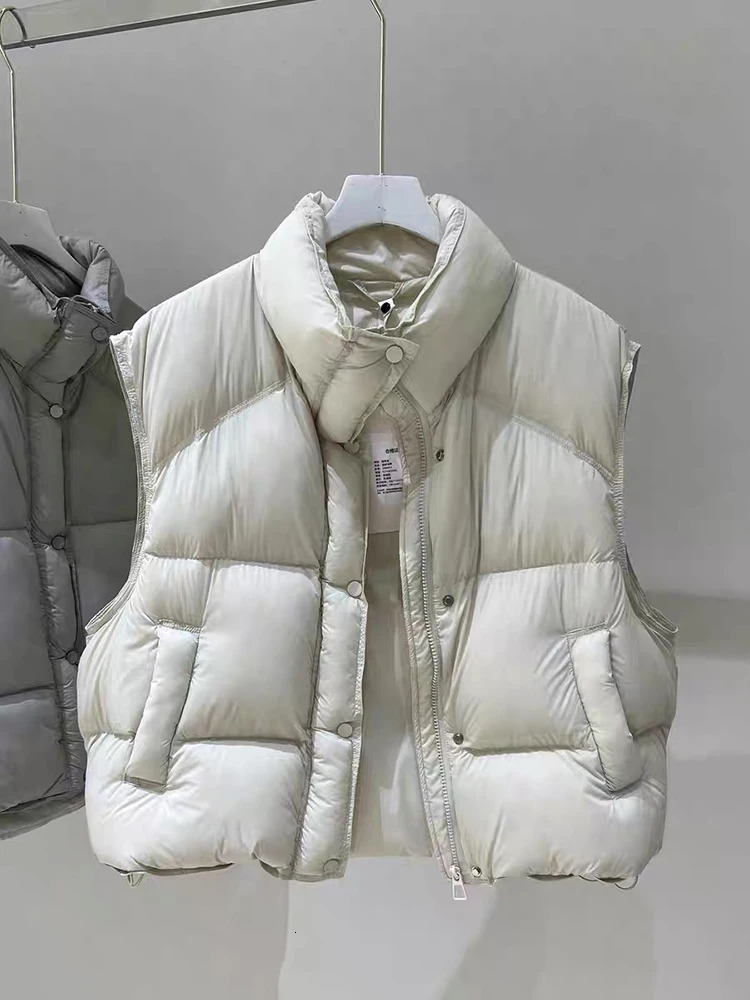 Autumn Winter Solid Puff Stand Collar Down Vest Women White Duck Down Quilted Vest Female Waterproof Sleeveless Zipper Waistcoat 251024