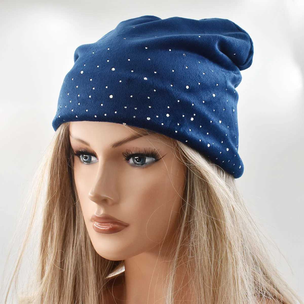 YLWHJJ brand Fashion Ladies Shiny Rhinestone Beanie Autumn Winter Female Casual Hat Women Velvet Fabric Soft Cap Skullies BonnetXJ251030