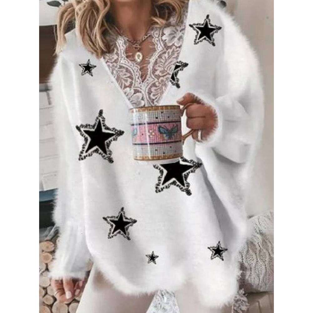 Women's V Neck Long Sleeve Sweater Casual Loose Fit Pullover Sexy Zipper Warm Knit Printed 2025 Fashion Trend For Women Designer Sweater Women Be